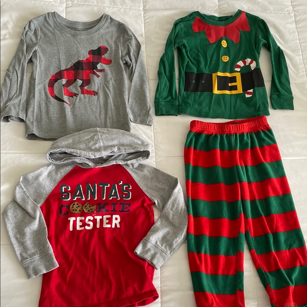 Christmas Kids Pajama Set - Elf and Dinosaur Design